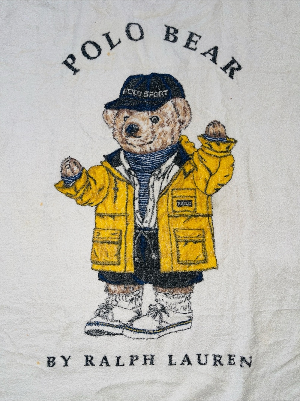 Vintage Ralph Lauren Polo Bear Beach Towel – Yellow Slicker Jacket & Polo Sport